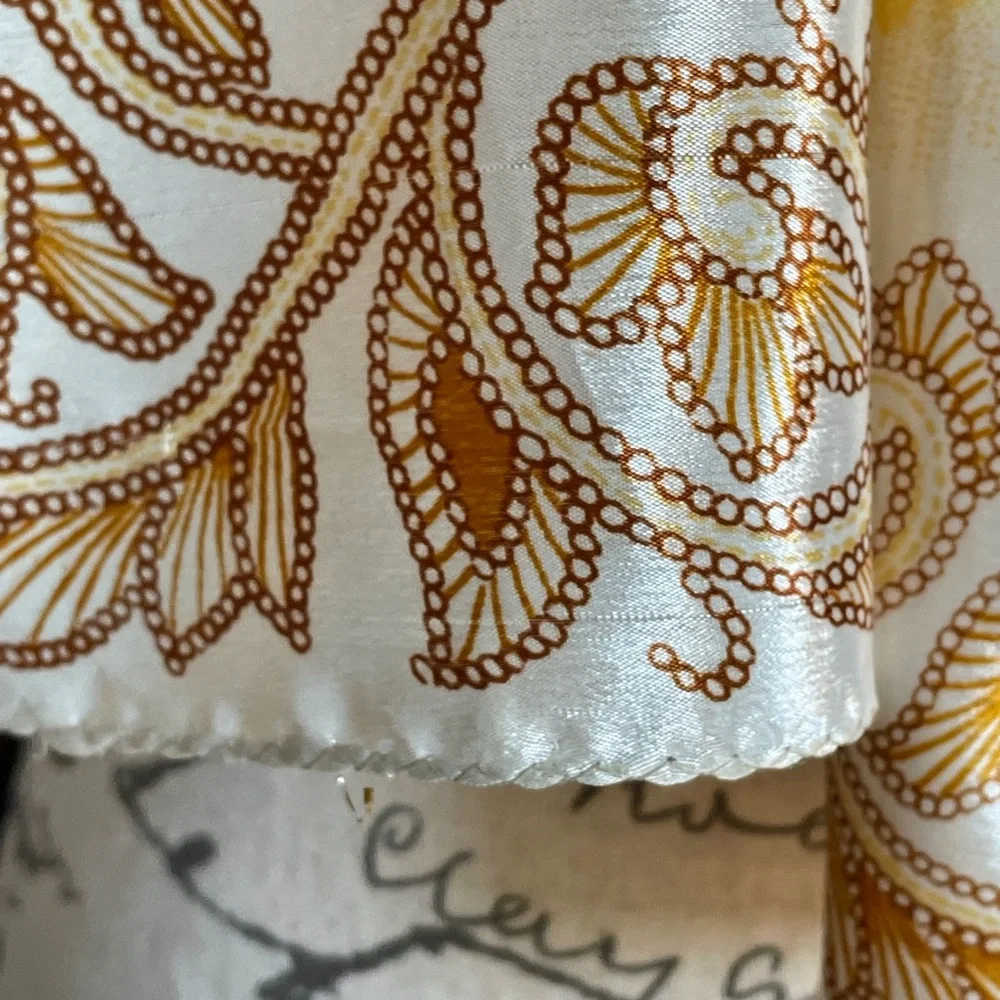 Vintage Yellow Patterned Silk Scarf Organic Scroll